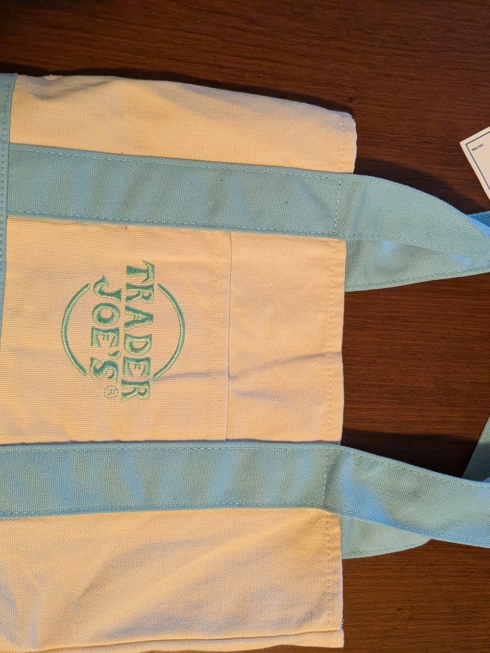 Trader Joe's Canvas Tote Bag in Cream and Light Blue